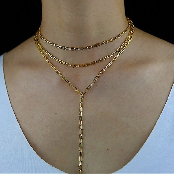 Gold Plated Paperclip Necklace, Multilayer, Minimalist, Boho, Statement - Picture 4 of 6